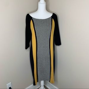 Julian Taylor Black and Yellow Midi Dress